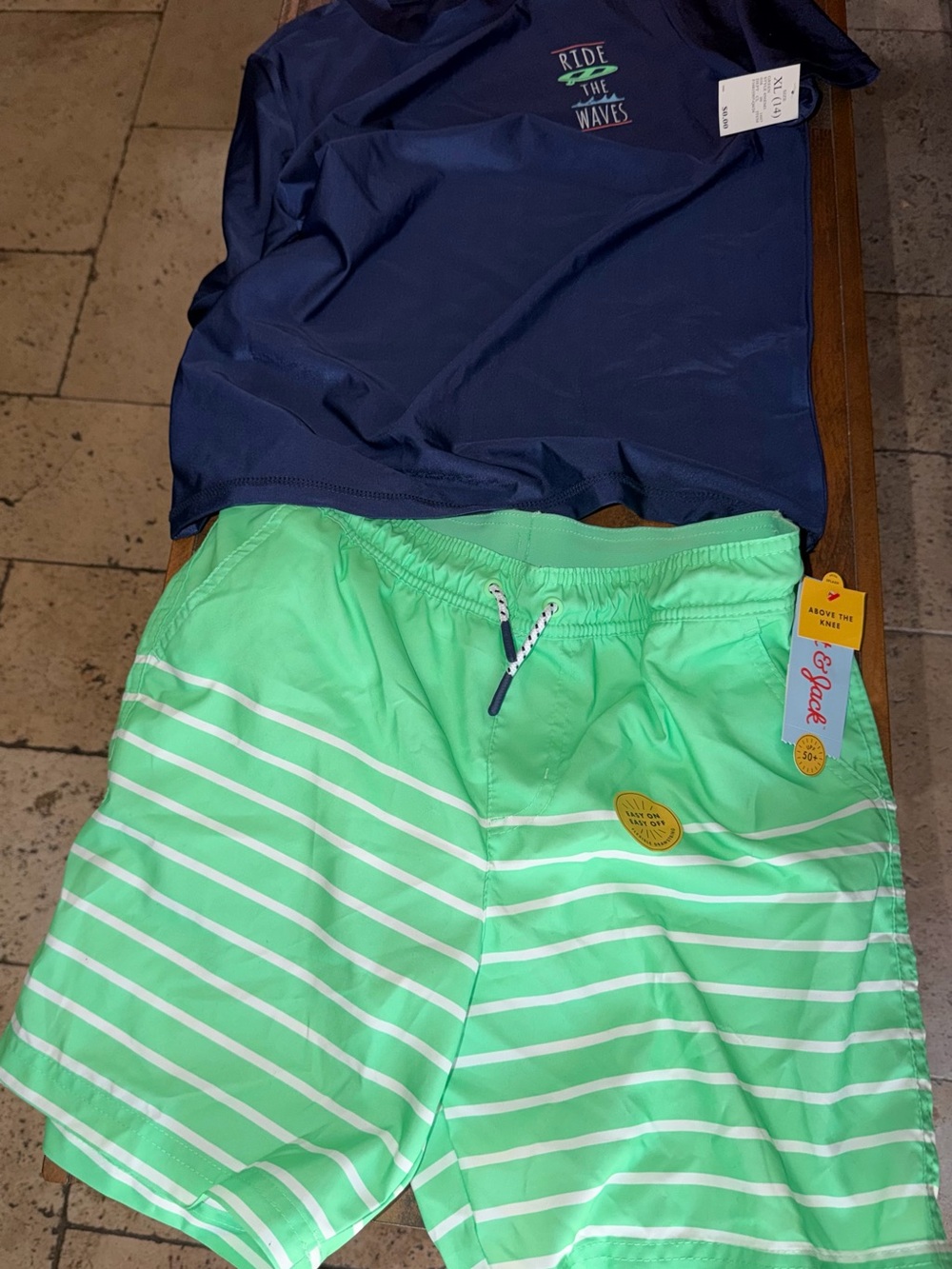 Target Kids Swim Set - Navy Top & Mint Green Striped Shorts